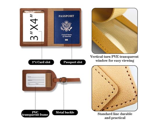 Custom PU Leather Passport Holder & Luggage Tag Set